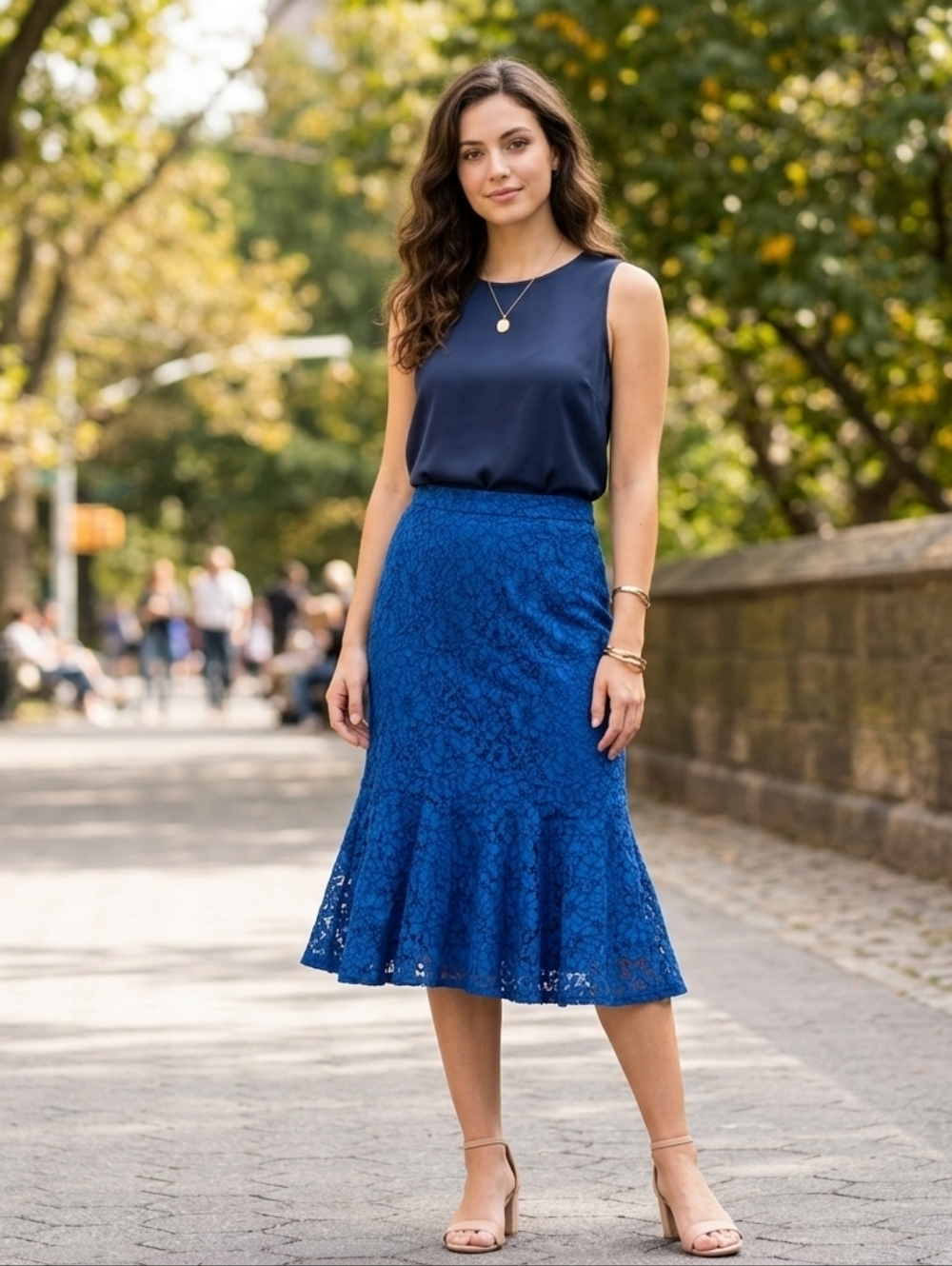 J.Crew Lace Trumpet Skirt in a Baroque Blue floral lace pattern Size 4 Office